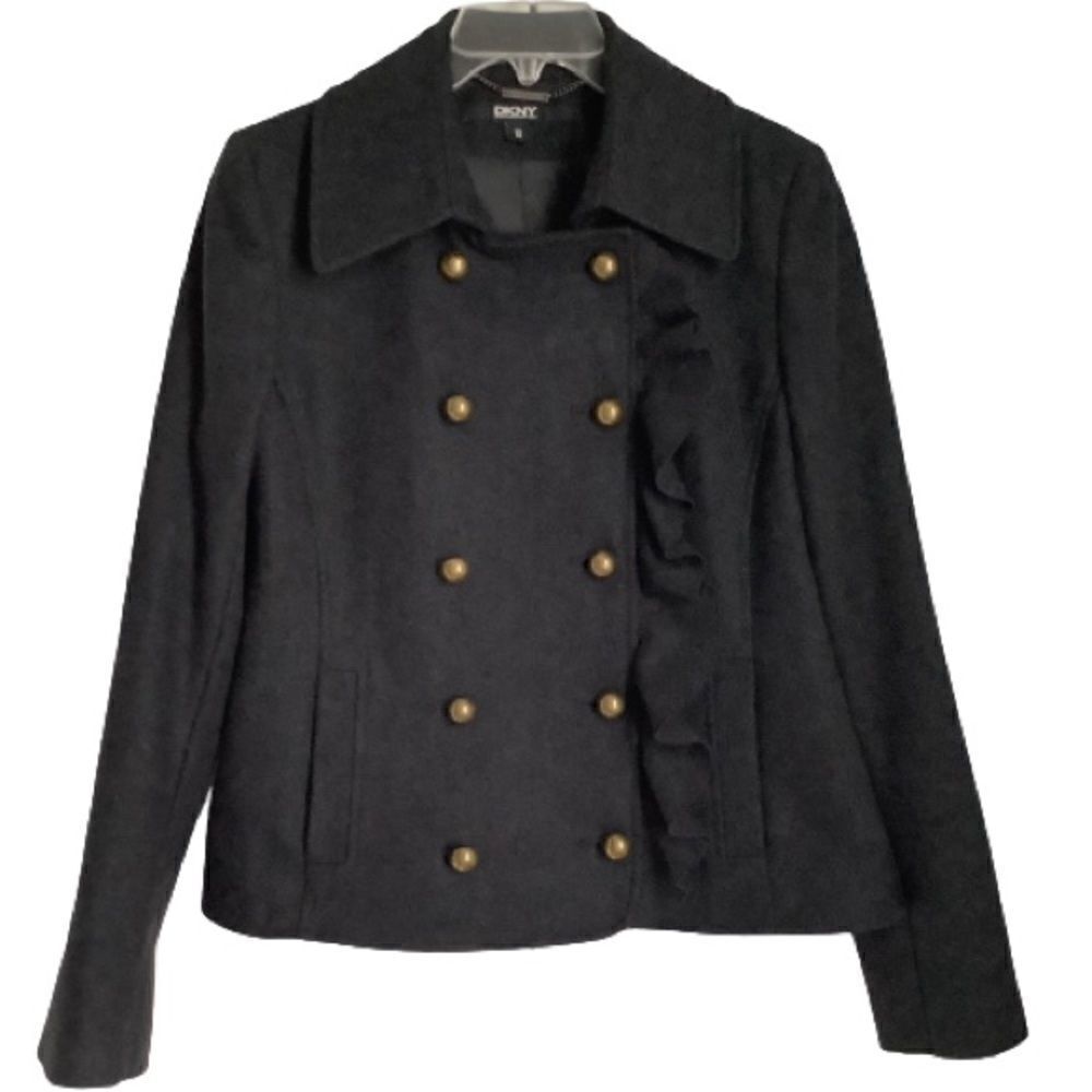 DKNY CHARCOAL GRAY DOUBLE BREASTED WOOL BLEND JACKET SIZE 10